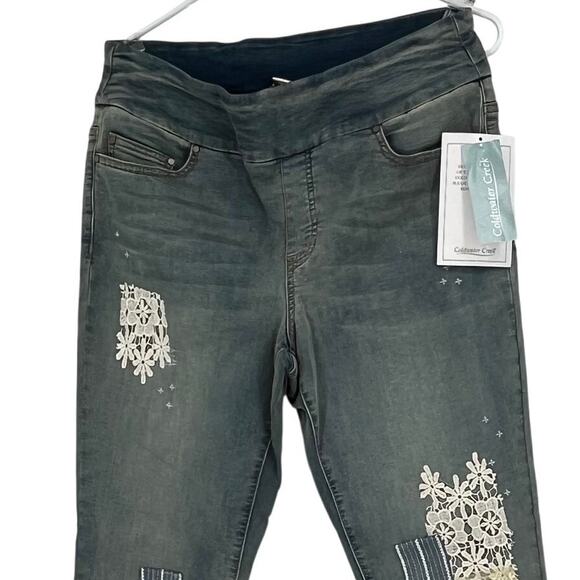 Coldwater Creek Medium Wash Jeans with lace patches in Light Blue/White Size 10 - Picture 2 of 7